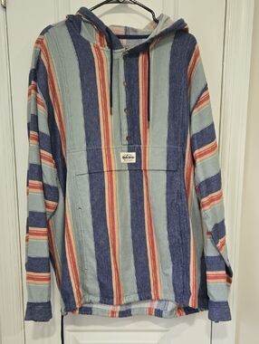 Quiksilver Hoodie Anorak 2XL Baja Surf Stripe Pullover Kangaroo Pocket